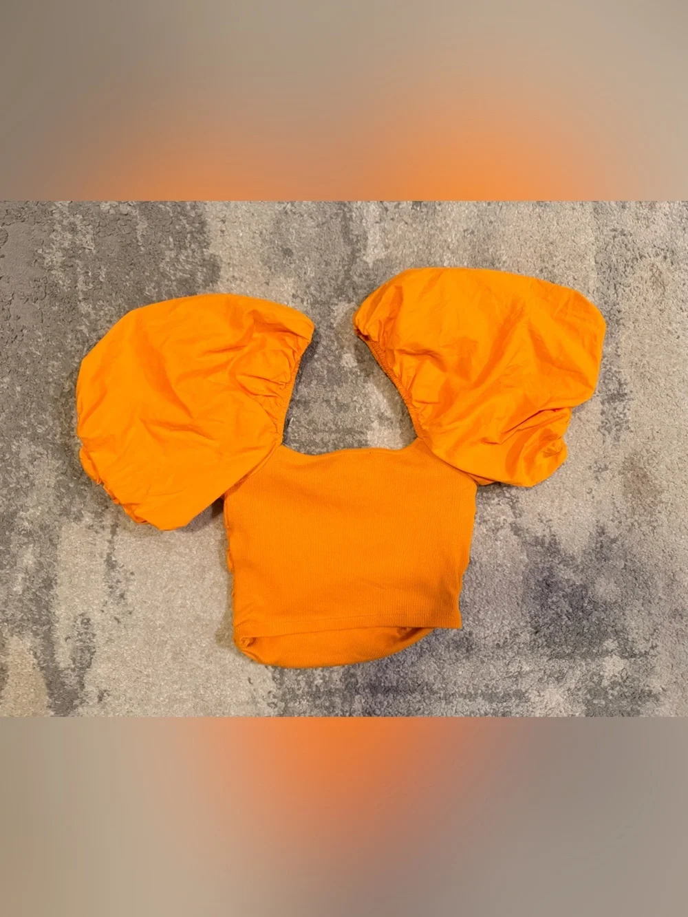 Zara Orange Puff Sleeve Crop Top